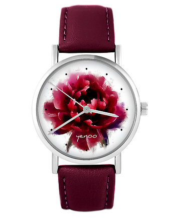 Zegarek - Piwonia - skórzany, burgund, yenoo