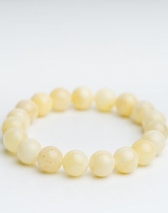 Bransoletka bursztyn mleczny biały regularna kulka, AmberMal