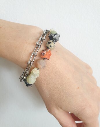 Bransoletka RAW z łańcuchem, phrenit, opal, kamień księżycowy, jaspis, modesign