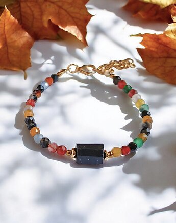 Czarny turmalin i agat jesienny : bransoletka z regulacją, kaktusia