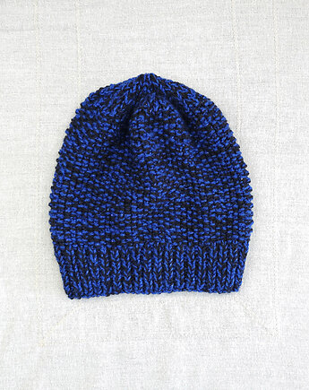 6929 Czapka Zimowa w Kolorze Królewskiego Granatu i Czerni, kama4you