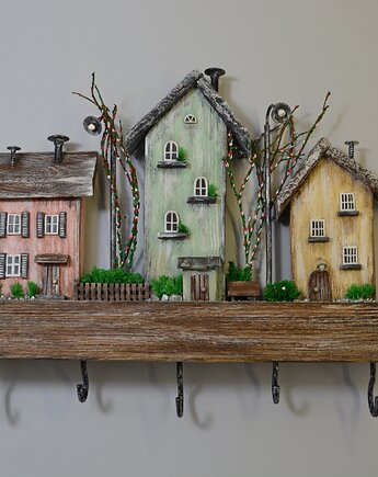 Kolorowy drewniany wieszak na klucze z domkami , Creative Craft Family R