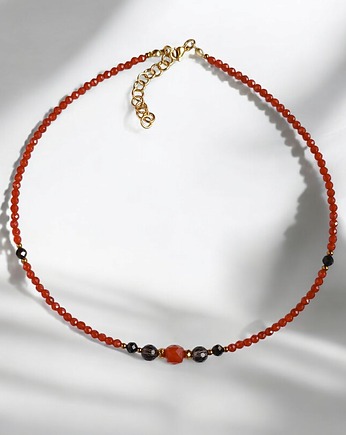 Choker jesienny : karneol, kwarc dymny, czarny turmalin, kaktusia