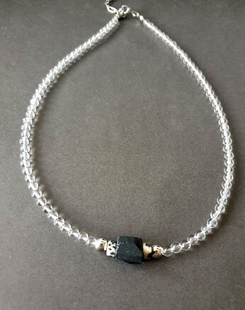 Naszyjnik choker ROOTS kryształ górski, jaspis dalmatyński, czarny turmalin