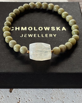 Bransoletka na gumce Jaspis matcha i Cytryn, Chmolowska Jewellery