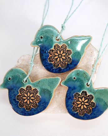 Turkusowe sikorki - ceramiczne ozdoby na ścianę, 10FingersArt
