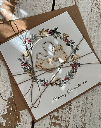Stylowa ręcznie robiona kartka świąteczna Merry Christmas card, sorte