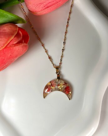 Naszyjnik księżyc z koralowymi kwiatami Biżuteria z kwiatami, Blask Natury