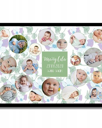 Plakat personalizowana metryczka z datą narodzin, kolaż, Sowia Aleja