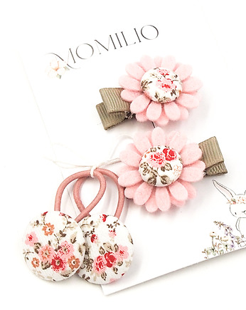 Komplet do włosów gumki i spineczki kwiatki Florence Pink, Momilio