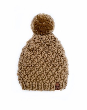 Camelowa czapka z grubej wełny z pomponem, Holy Alpaca Knit