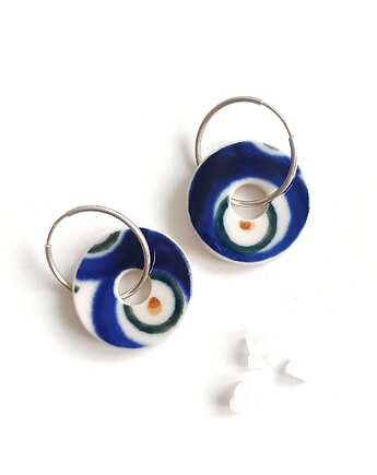 Kolczyki ceramiczne Bolesławiec koła, biżuteria z talerzy