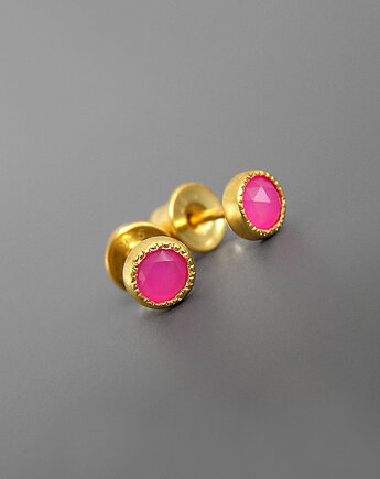 Kolczyki z różowym agatem, srebro pozłacane, Pastelove Jewelry