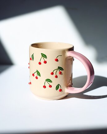 Ceramiczny kubek w wisienki 300 ml, Naturalnie, Z Gliny
