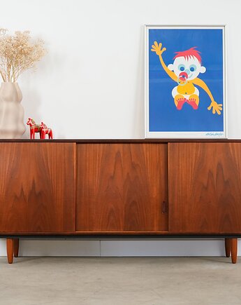 Sideboard tekowy, duński design, lata 70, produkcja: Dania, Przetwory design