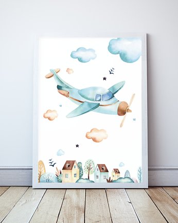 Plakat dla chłopca Samolot z serii Blue Sky, Wallie Studio Dekoracji