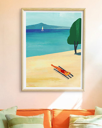 Plakat na plaży - słoneczna kąpiel, minimalmill