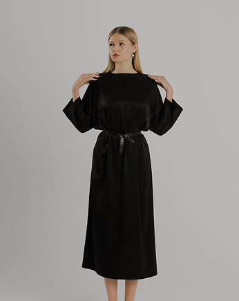 Sukienka Midi Czarna Elegancka Prosta Bella, MB Marta Banaszek