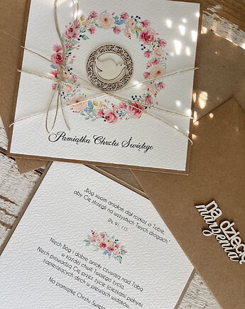 Wyjątkowa ręcznie robiona kartka na chrzest od matki chrzestnej, ojca, dziadk, sorte