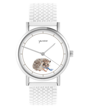 Zegarek - Jeżyk - silikonowy, biały, OKAZJE - Prezenty na 18 dla chłopaka