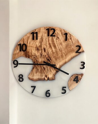 Zegar ścienny z drewna i żywicy epoksydowej, terwoodcraft