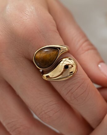 Złoty pierścionek z kamieniem w kolorze tygrysiego oka Paraiso Kessara, Paraiso