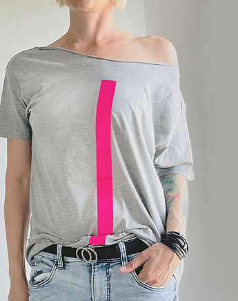 Różowa kreska na średnioszarym oversize, ONE MUG A DAY