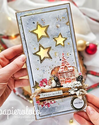 Świecąca kartka z domkiem do pudełka, papierololo