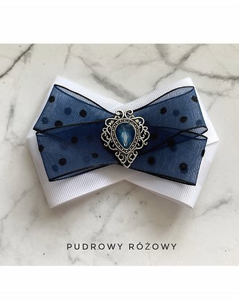 Biała Brosza z granatowym tiulem  New, Pudrowy Różowy