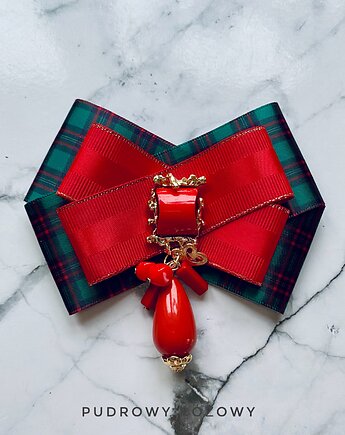 Brosza  z ozdobą w stylu glamour z czerwonymi  kamieniami NEW, Pudrowy Różowy