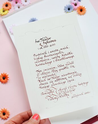 Kaligrafia: personalizowana pamiątka Chrztu pisana atramentem, Annagrafia