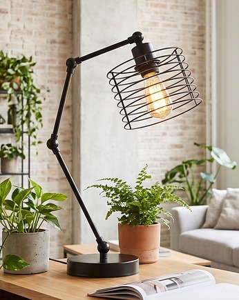 Regulowana lampa biurkowa z drucianym kloszem SASSARI LOFT, lampy loftowe LYSNE LOFT