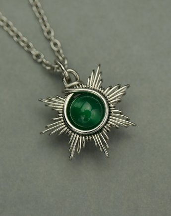 Mały wisiorek słoneczko zielony onyks wire wrapping słońce, Agata Rozanska