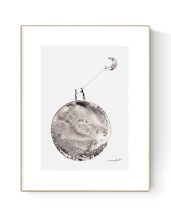 Grafika 21X30 malowana ręcznie na papierze, MiniMalArt
