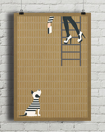 W bibliotece  - plakat fine art, minimalmill