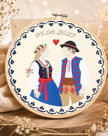 Personalizowana pamiątka ślubna/zaręczynowa , haft w tamborku, Plasun