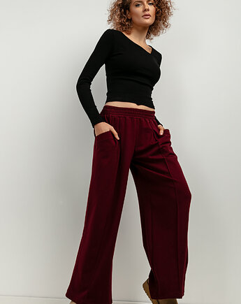 Szerokie spodnie z kantem, T413, bordo, TESSITA