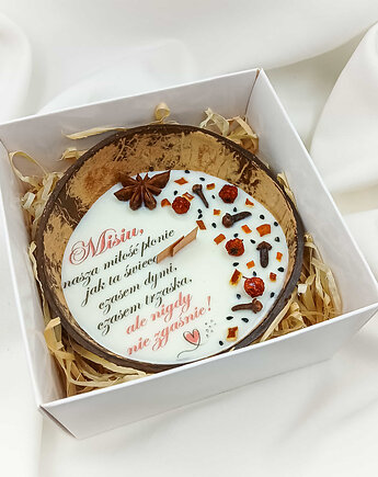 Świeca w kokosie na Mikołajki / dla Męża / dla Żony / wosk sojowy, Swiecznikowo