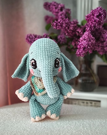Słonik pluszowy, Maskotka słoń, Szydełkowa zabawka na prezent, EcoToysByNastya