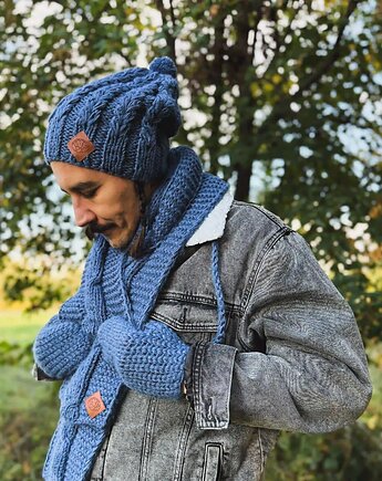 Męska czapka MERINO Smile Ciemny niebieski + podszewka JEDWAB, Brain Inside