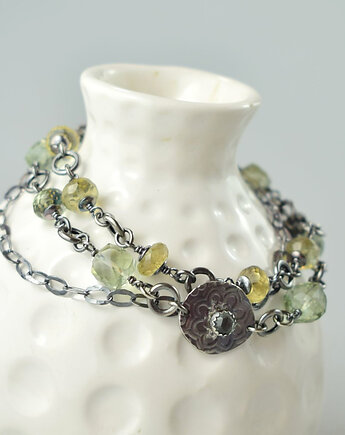 Elnora - srebrna bransoletka z zielonym ametystem, Sunflower Kornelia Kubinowska