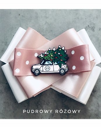 Brosza z Autem i Choinką Święta Mikołajki, Pudrowy Różowy