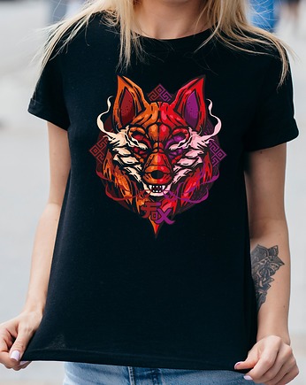 Koszulka damska czarna z nadrukiem Fox, ART ORGANIC