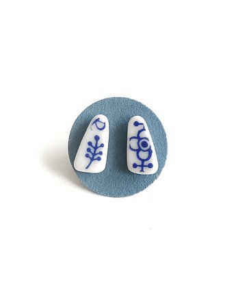 Kolczyki ceramiczne w kobaltowe wzory, biżuteria z talerzy