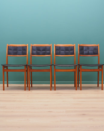 Komplet czterech krzeseł, duński design, lata 70, produkcja: Dania, Przetwory design
