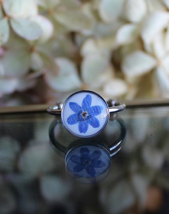 Srebrny pierścionek niezapominajki niezapominajkami kwiaty niezapominajka 001, zkwiatem