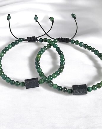 KOMPLET dla PARY : agat mszysty & czarny turmalin : dł.regulowana, kaktusia