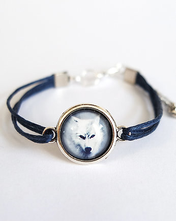 Bransoletka - Biały wilk 2 - granatowa, sznurki