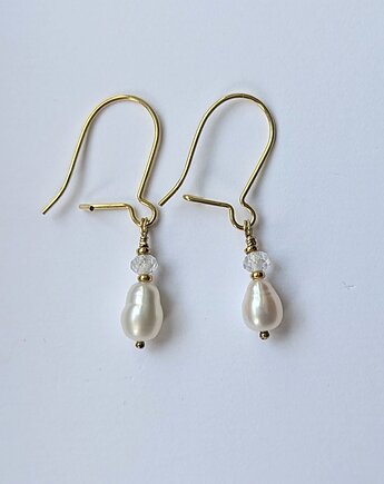 Kolczyki pozłacane delikatne perełki z topazem, Studio Gazela