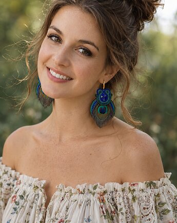 Peacock Eye-kolczyki soutache, Mró Soutache